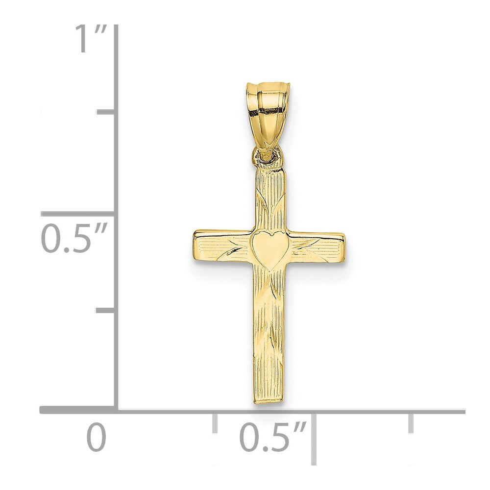 10K Yellow Gold 10K Polished And Engraved Cross W/ Heart Center Charm