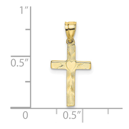 10K Yellow Gold 10K Polished And Engraved Cross W/ Heart Center Charm
