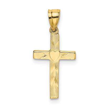 10K Yellow Gold 10K Polished And Engraved Cross W/ Heart Center Charm