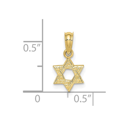 10K Yellow Gold 10K Mini Star Of David W/ Engraved Swirl Charm