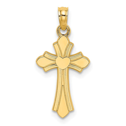 10K Yellow Gold 10K Polished Cross W/ Heart Charm