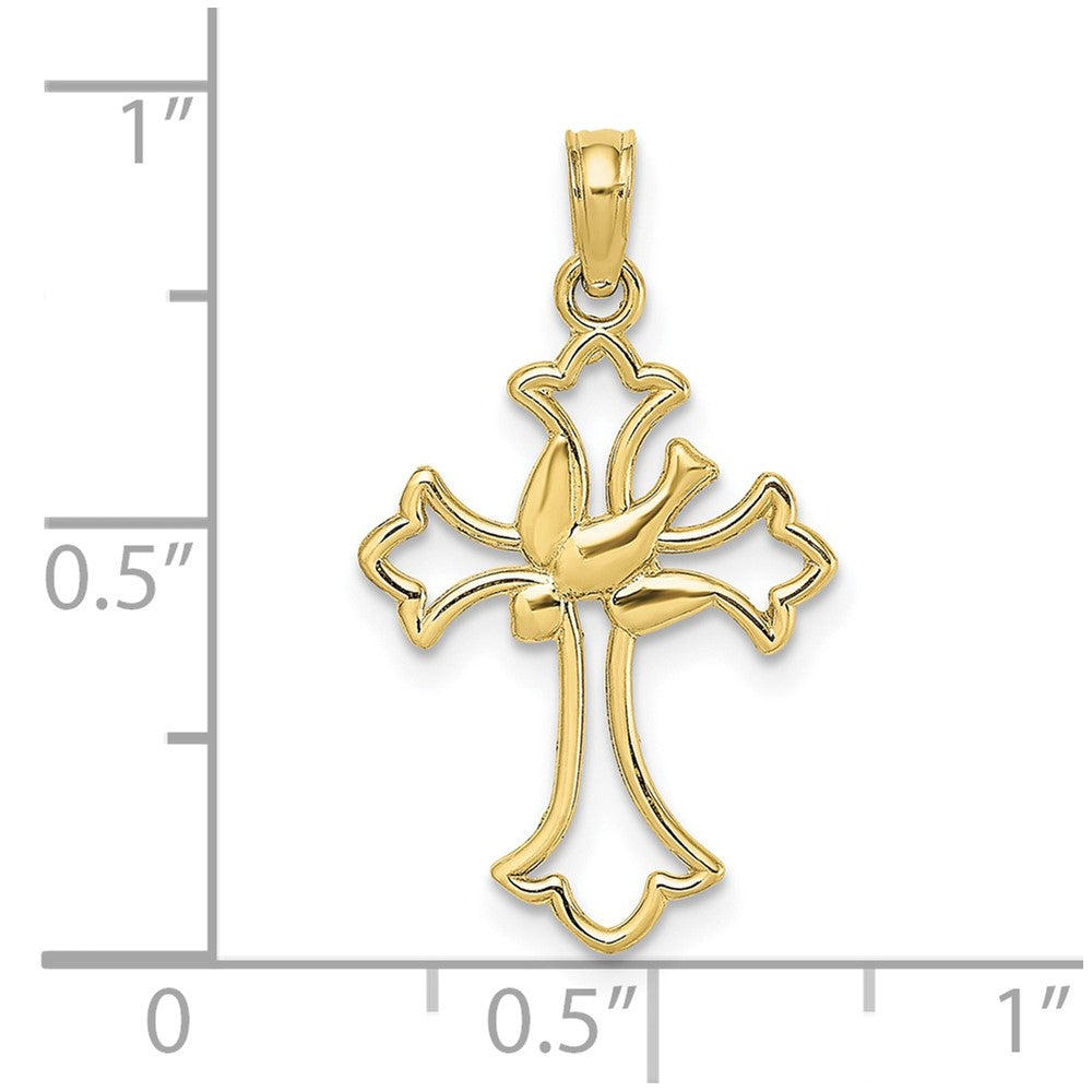 10K Yellow Gold 10K Cut-Out Dove Center Cross Charm