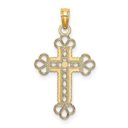 10K Yellow Gold 10K Textured And Cut-Out W/ Rope Frame Block Cross Charm