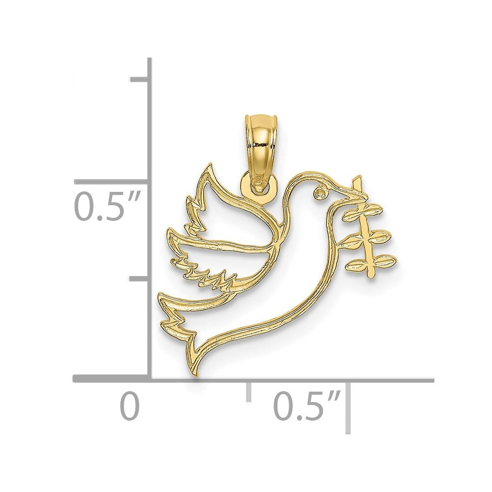 10K Yellow Gold 10K Cut-Out Dove With Olive Branch Charm