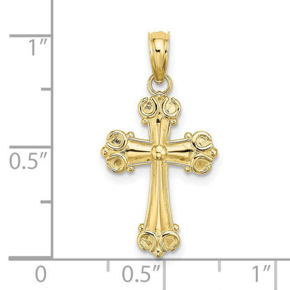 10K Yellow Gold 10K Cross W/ Scroll Tips And Button Center Charm