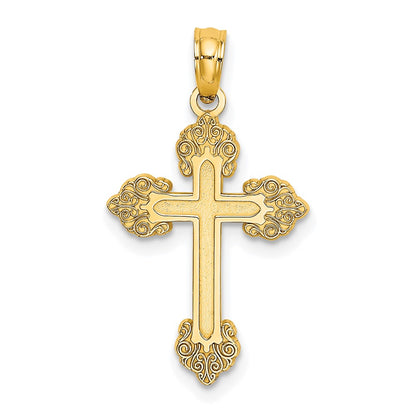 10K Yellow Gold 10K Polished And Textured Fancy Cross Charm