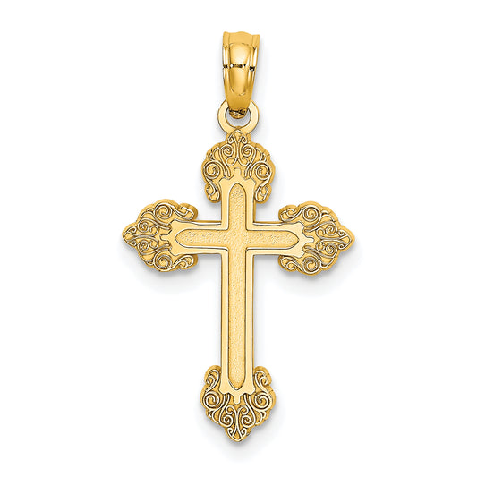 10K Yellow Gold 10K Polished And Textured Fancy Cross Charm