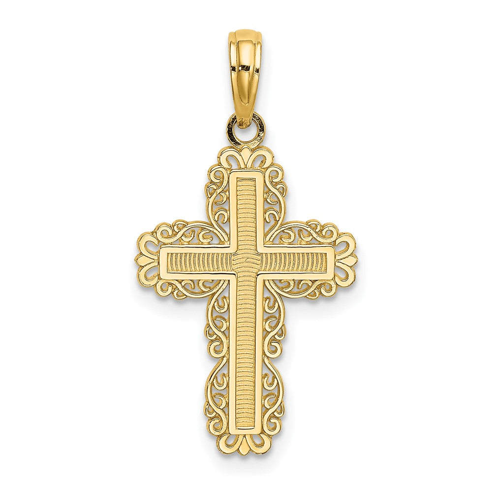 10K Yellow Gold 10K Textured W/ Lace Trim Cross Charm