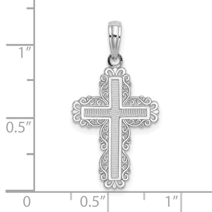 10K White Gold 10K Textured W/ Lace Trim Cross Charm