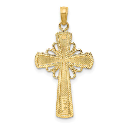 10K Yellow Gold 10K Polished W/ Beaded Edge Grid Accent Cross Charm