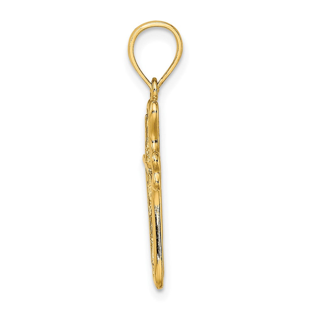 10K Yellow Gold 10K Cross W/ Textured Heart Edges Design Charm