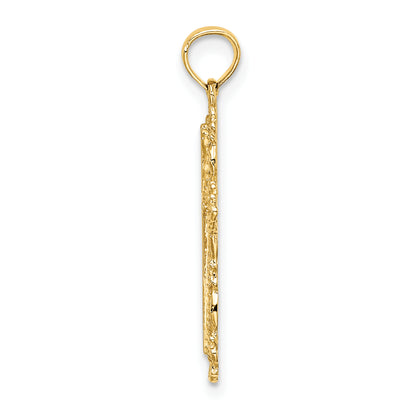 10K Yellow Gold 10K Cross W/ Filigree Lace Trim Charm