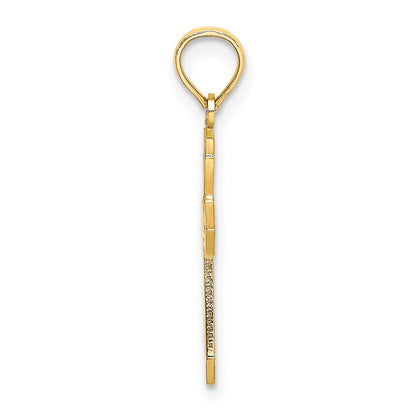 10K Yellow Gold 10K Cut-Out And Flat Cross W/ Flower Charm