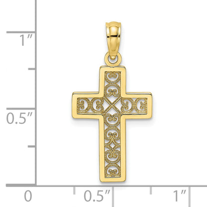10K Yellow Gold 10K Textured Lace Center Cross Charm