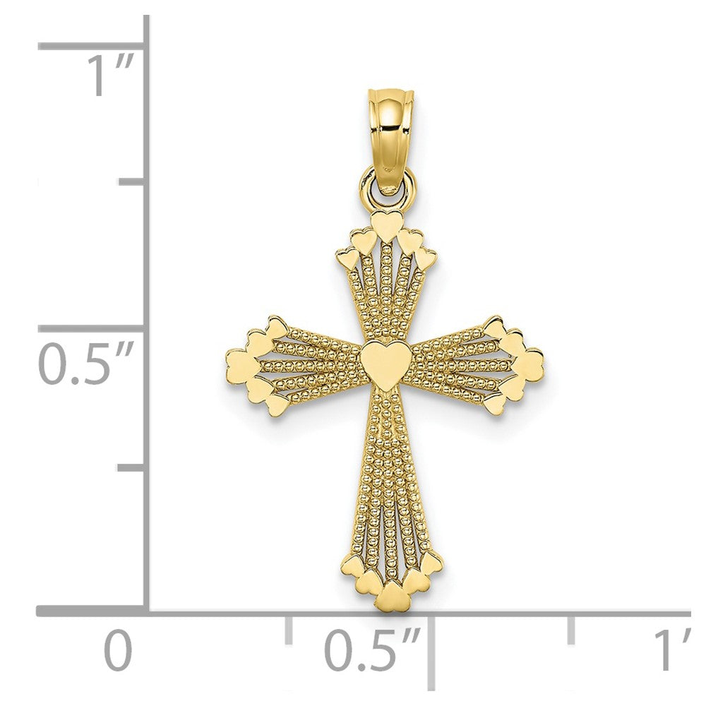 10K Yellow Gold 10K Cut-Out Stripes Cross W/ Heart Charm