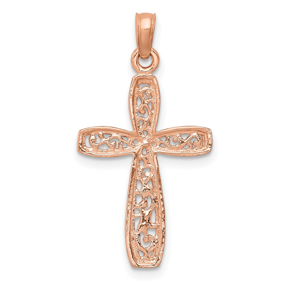 10K Rose Gold 10K W/ White Rhodium Filigree Center Border Cross