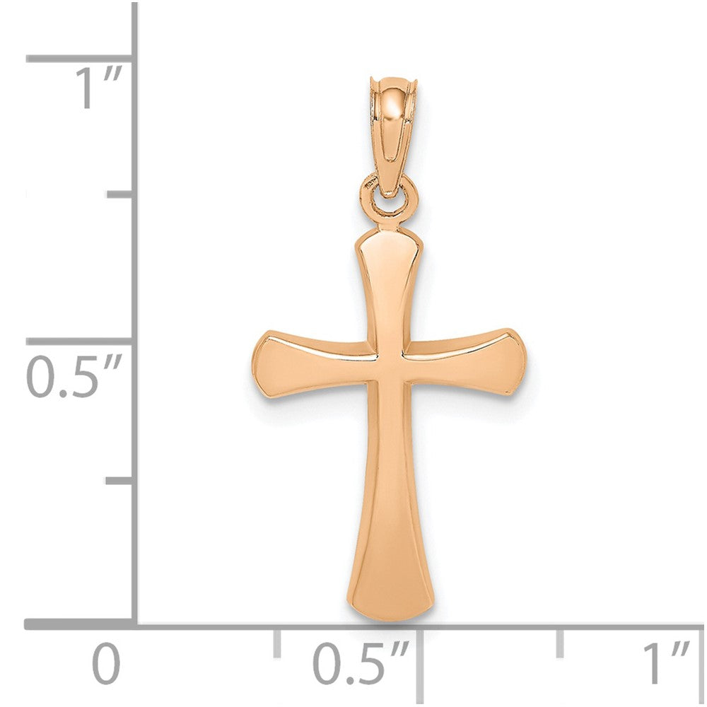 10K Rose Gold 10K Polished Beveled Cross W/ Round Tips Charm