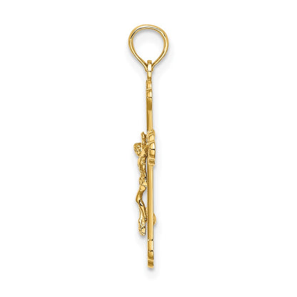 10K Yellow Gold 10K Inri Crucifix W/ Scroll Tips Charm