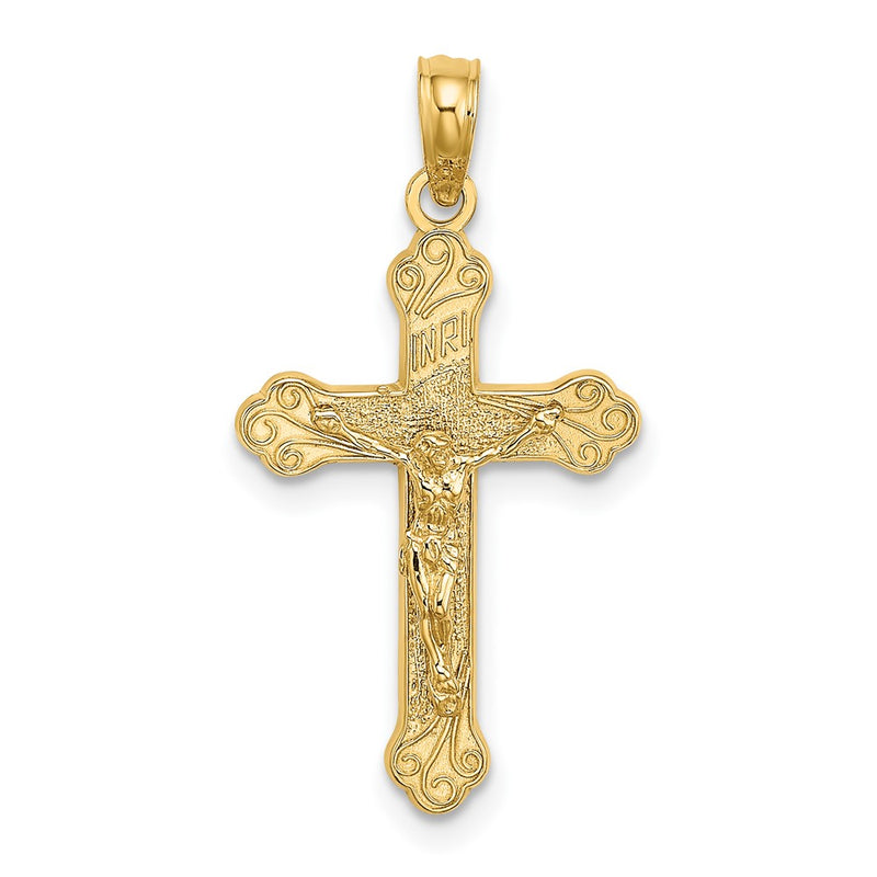 10K Yellow Gold 10K Inri Crucifix W/ Scroll Tips Charm