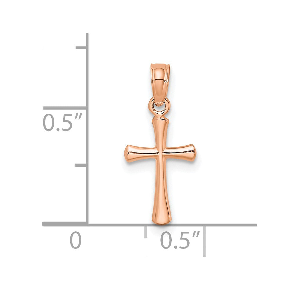 10K Rose Gold 10K Polished Beveled Cross W/ Round Tips Charm