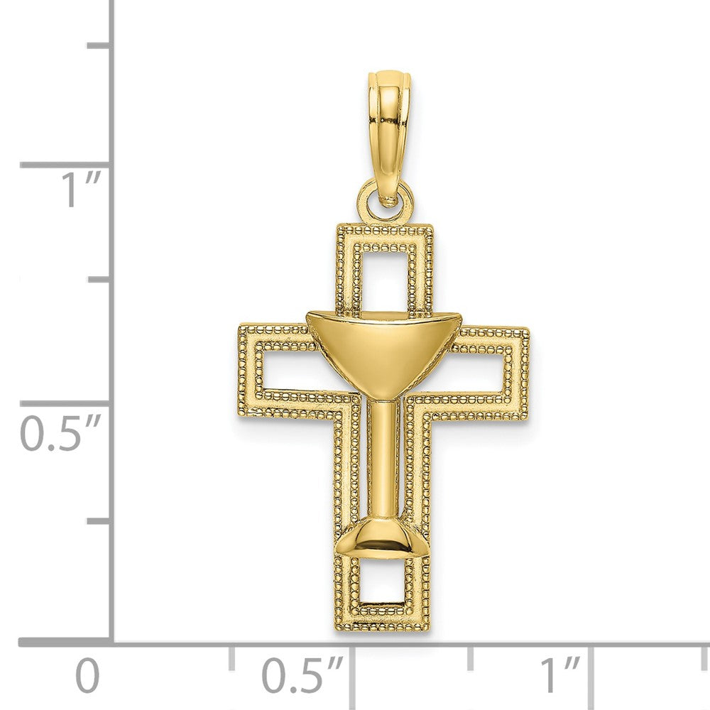 10K Yellow Gold 10K Polished Cross W/ Communion Cup Charm