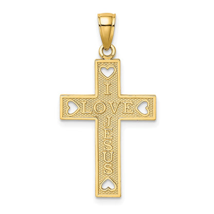 10K Yellow Gold 10K I Love Jesus Cross W/ Hearts Charm