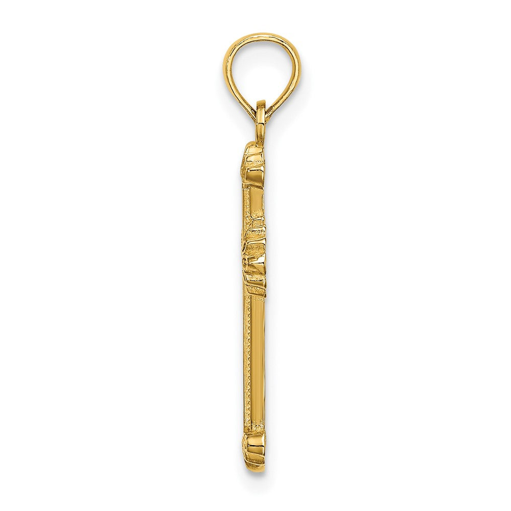 10K Yellow Gold 10K Textured Leaves On Edges Cross Charm