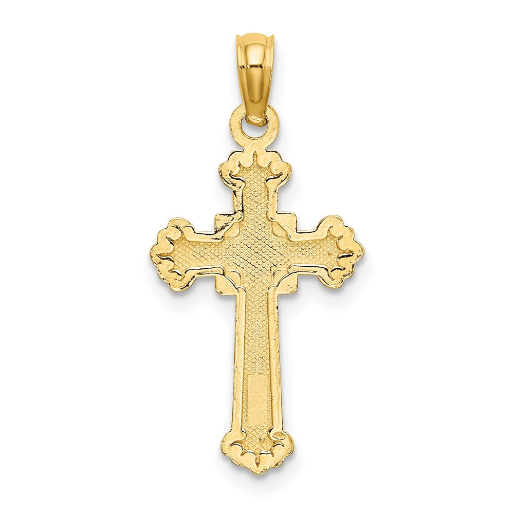 10K Yellow Gold 10K Textured Leaves On Edges Cross Charm