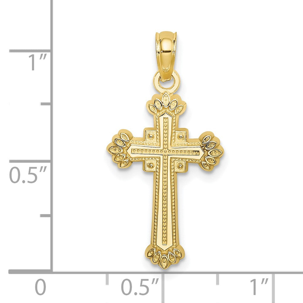 10K Yellow Gold 10K Textured Leaves On Edges Cross Charm