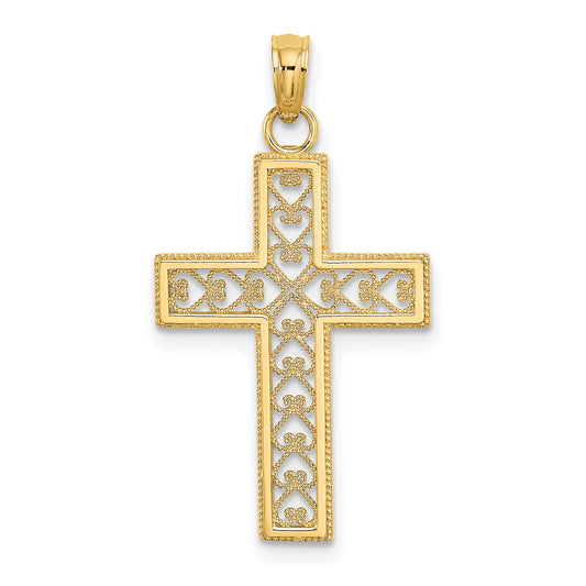 10K Yellow Gold D/C Filigree Cross Pendant