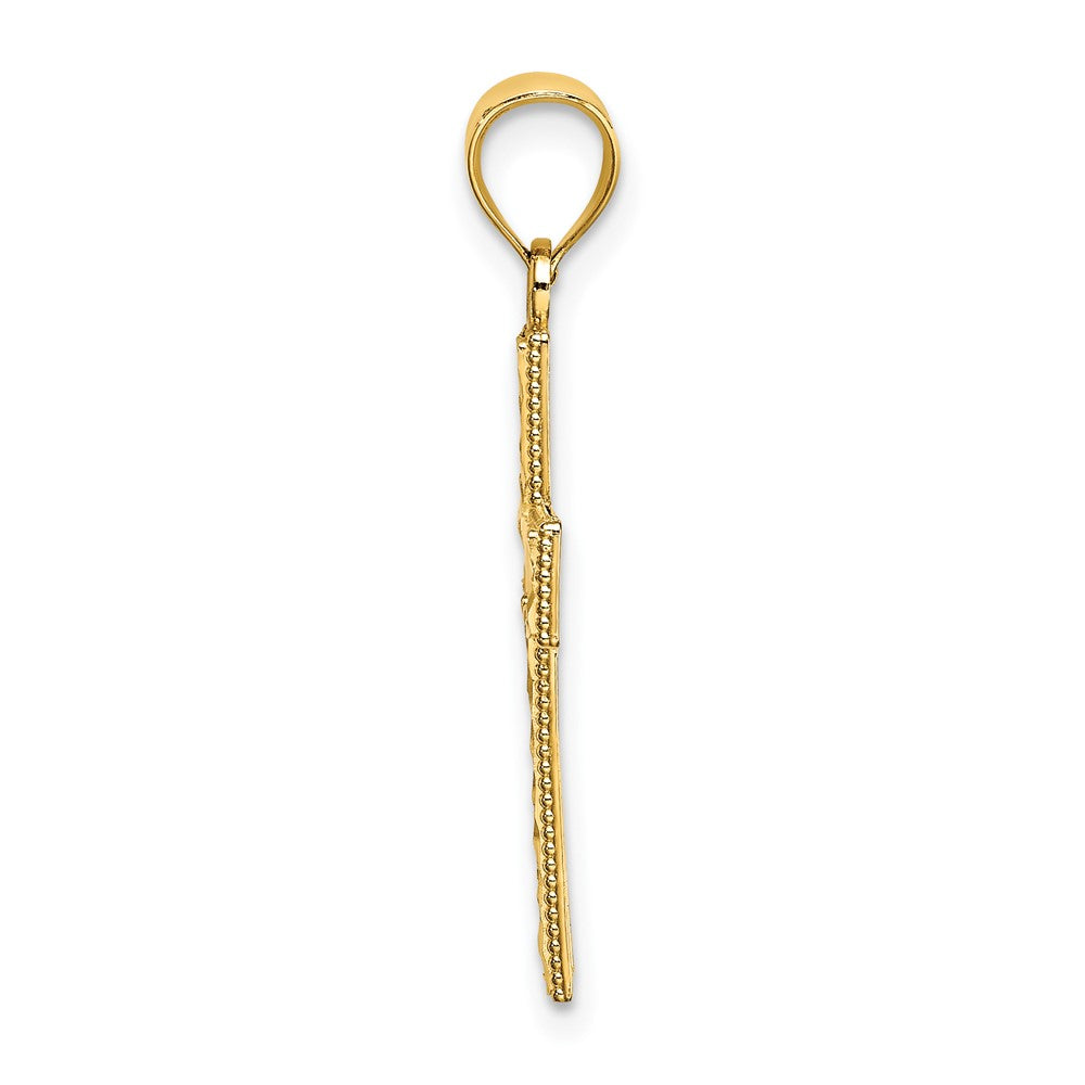 10K Yellow Gold 10K D/C Edge And Filigree Center Cross Charm