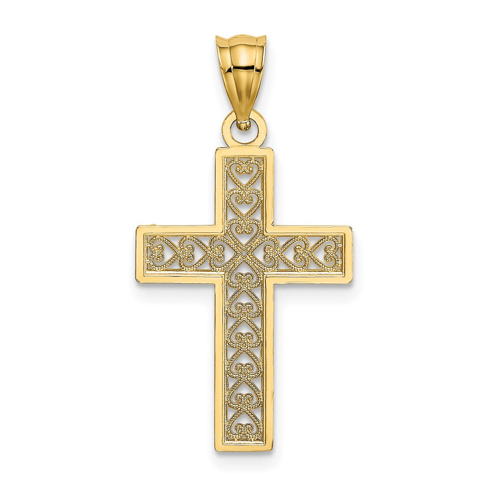 10K Yellow Gold 10K D/C Edge And Filigree Center Cross Charm