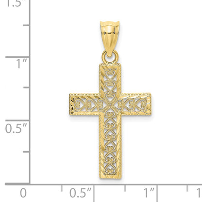 10K Yellow Gold 10K D/C Edge And Filigree Center Cross Charm