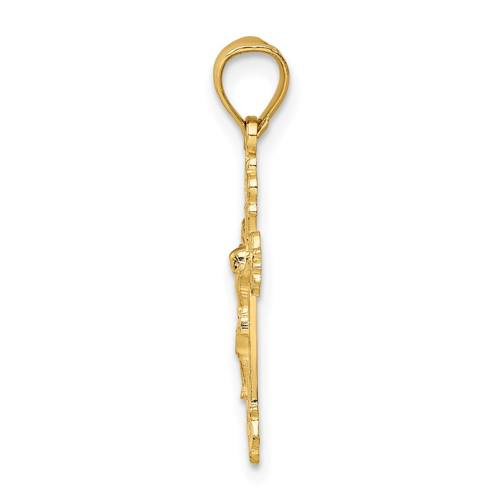 10K Yellow Gold 10K W/ Textured Scalloped Edge Crucifix Charm