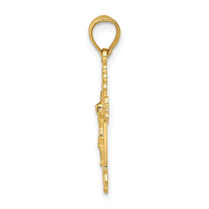 10K Yellow Gold 10K W/ Textured Scalloped Edge Crucifix Charm