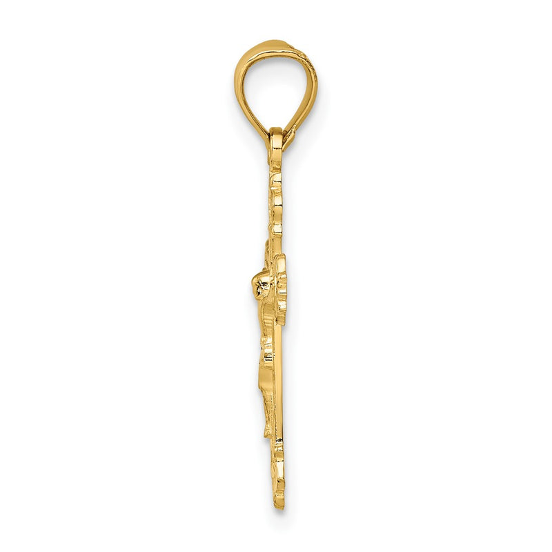 10K Yellow Gold 10K W/ Textured Scalloped Edge Crucifix Charm