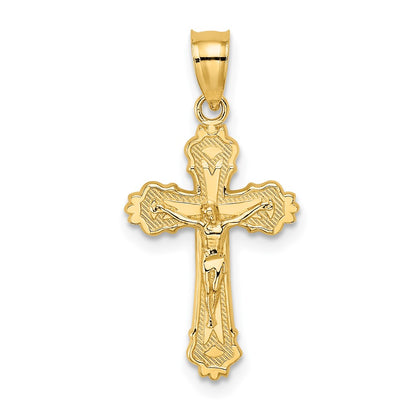 10K Yellow Gold 10K W/ Textured Scalloped Edge Crucifix Charm