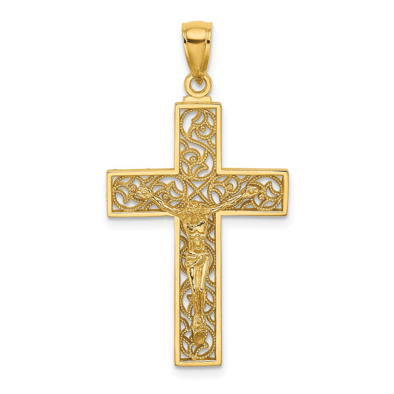 10K Yellow Gold 10K Textured Swirl Design Crucifix Charm