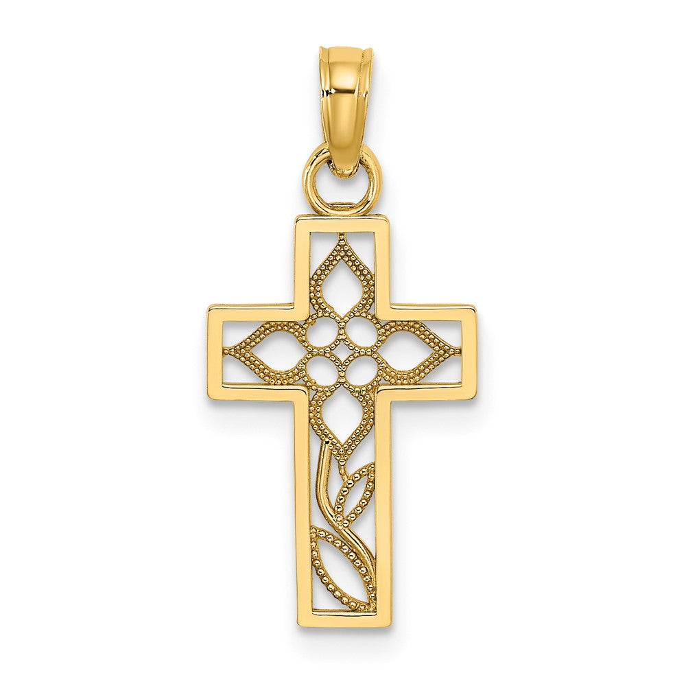 10K Yellow Gold 10K Flower In Cross Charm