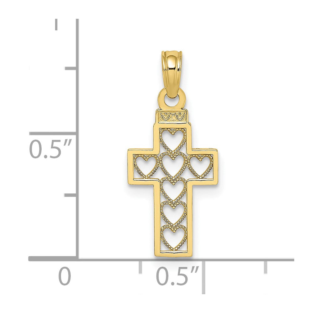 10K Yellow Gold 10K Cut-Out Heart Design Cross Charm