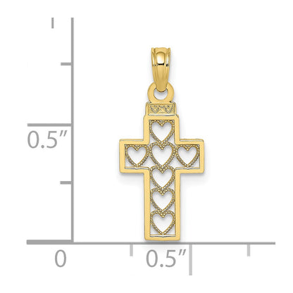 10K Yellow Gold 10K Cut-Out Heart Design Cross Charm