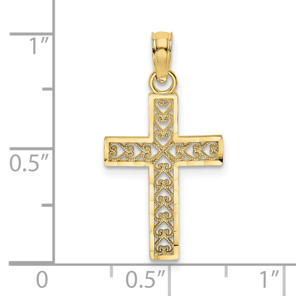 10K Yellow Gold D/C Filigree Cross Pendant