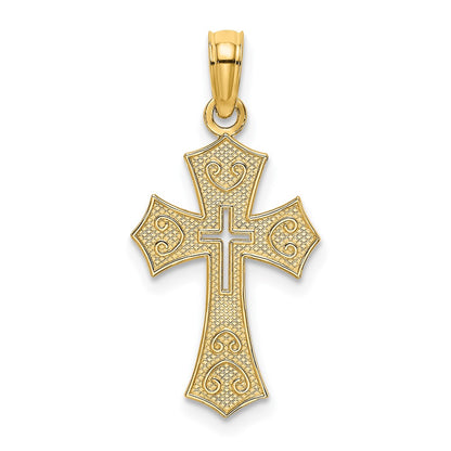 10K Yellow Gold 10K Textured Cut-Out Center Cross Charm