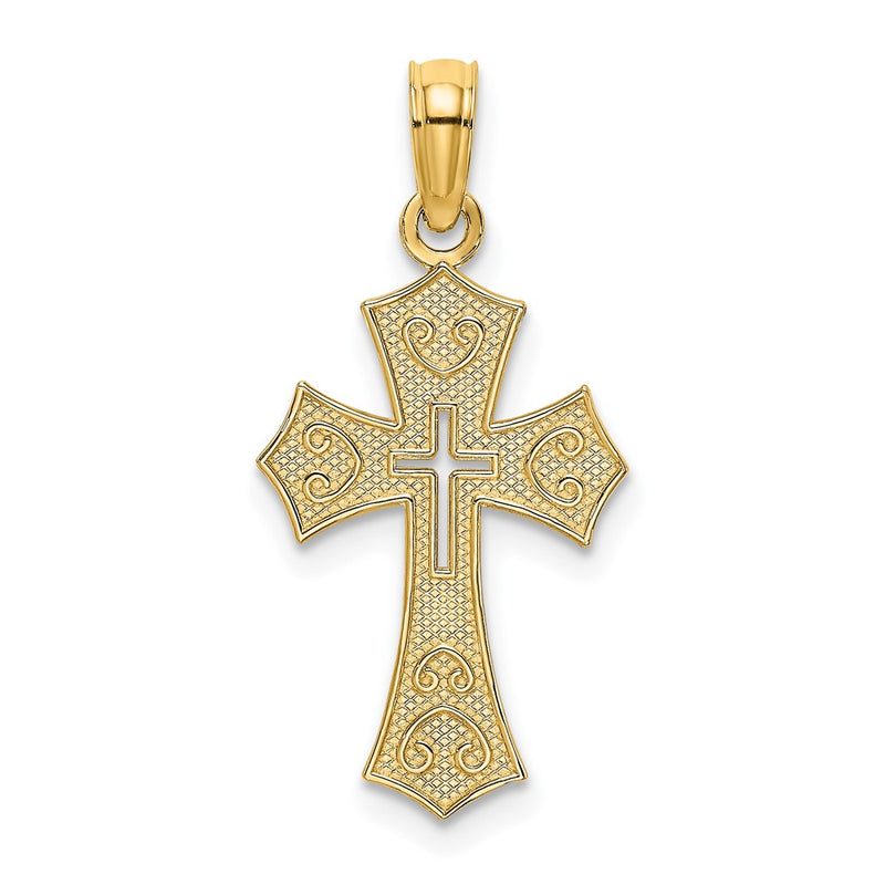 10K Yellow Gold 10K Textured Cut-Out Center Cross Charm