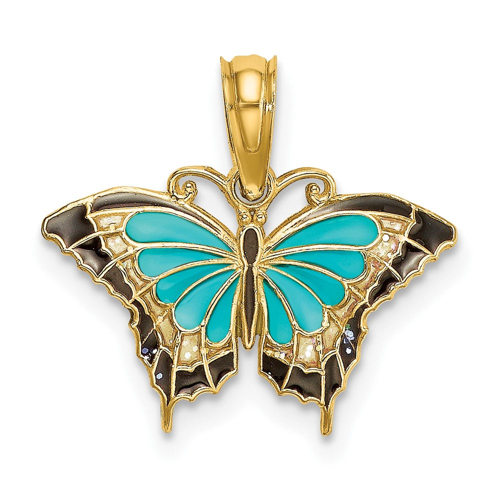 10K Yellow Gold 10K Small Aqua Enameled Wings Butterfly Charm