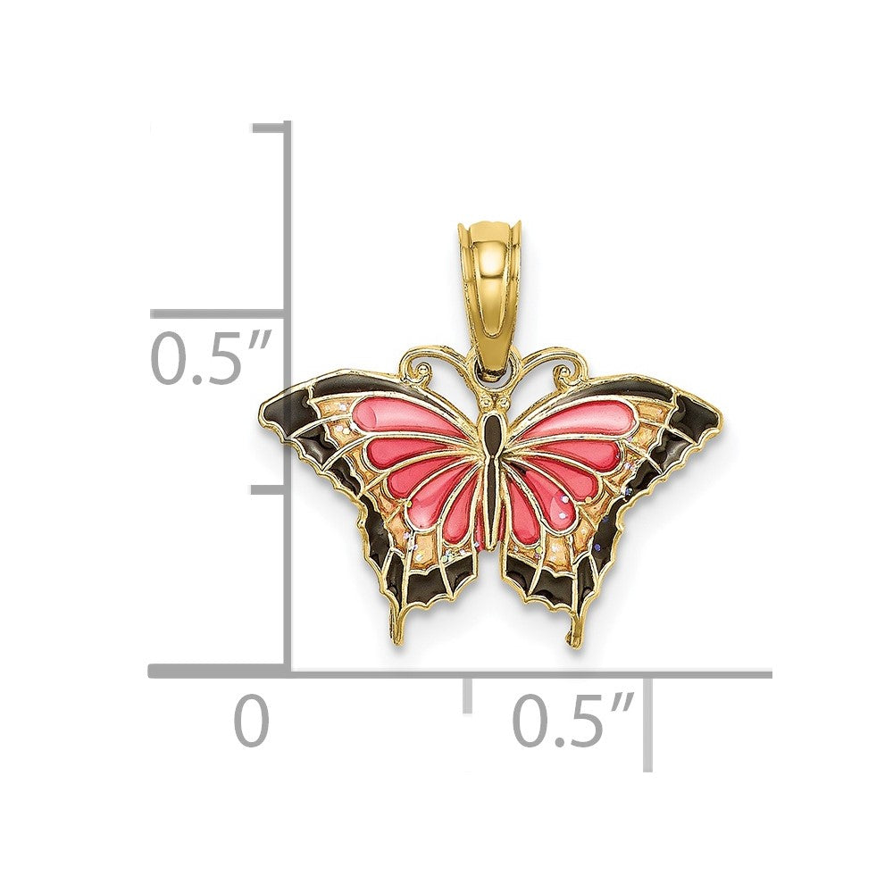 10K Yellow Gold 10K Small Enameled Pink Butterfly