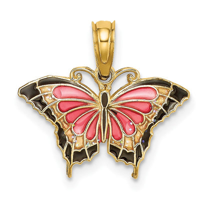 10K Yellow Gold 10K Small Enameled Pink Butterfly