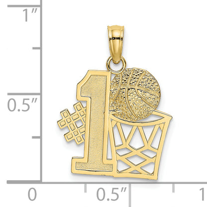 10K Yellow Gold 10K #1 Basketball With Hoop Charm