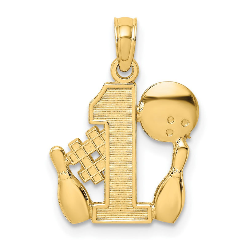 10K Yellow Gold 10K #1 Bowling Ball And Two Pins Charm