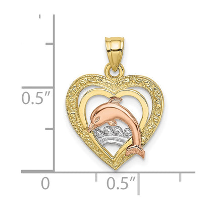 10K Two-Tone 10K W/White Rhodium Dolphin In Heart Charm
